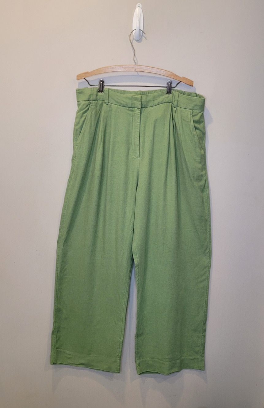 Abercrombie Fitch Green Linen Blend Wide Leg Sloan Trouser Pants 16R Classic
